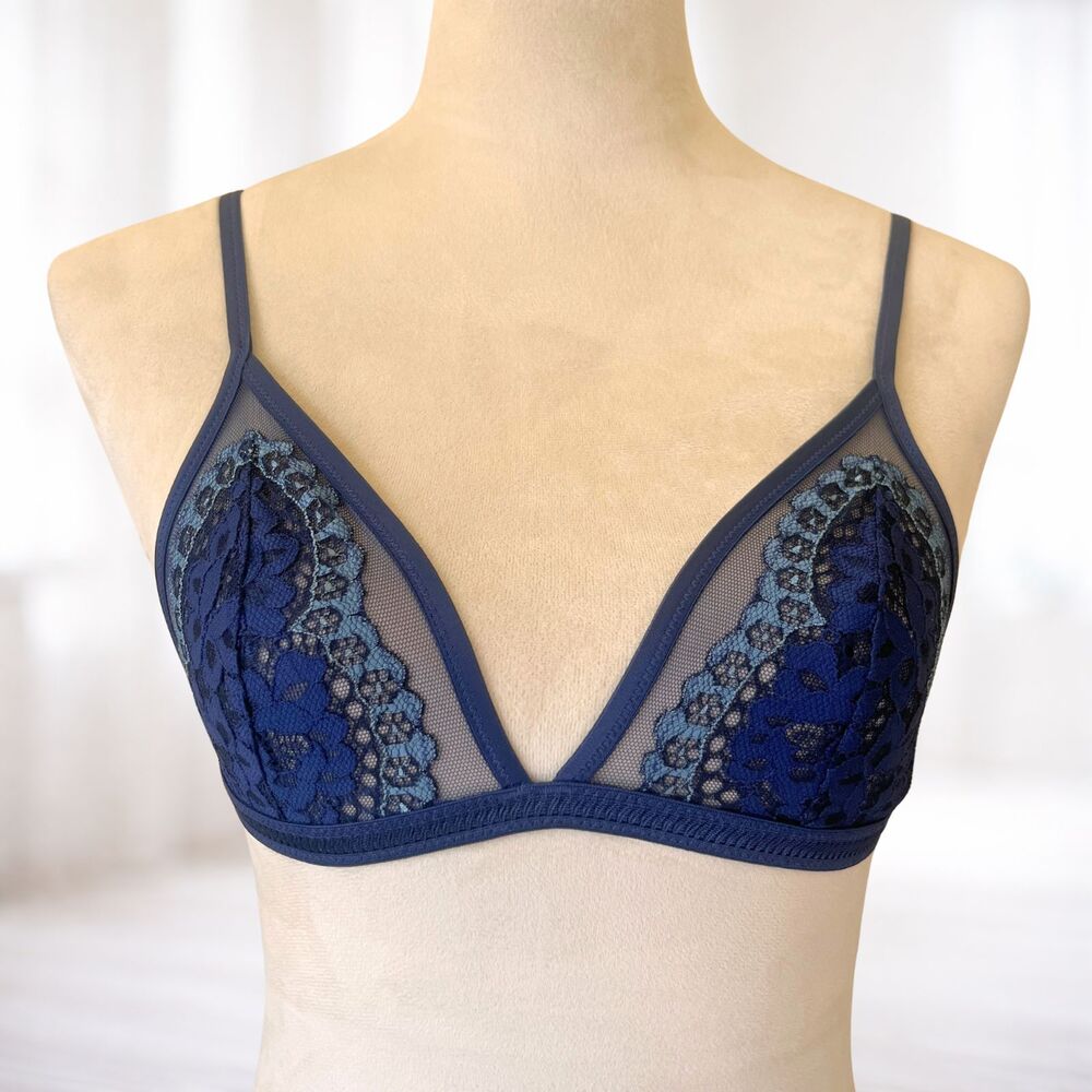 Victoria's Secret Bralette Women S Blue Lace Sheer Unlined Adjustable Coquette